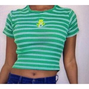 Y2k Hot Topic Care Bears Green Striped CropTop T Shirt Lucky Indie Sz XXL Cotton
